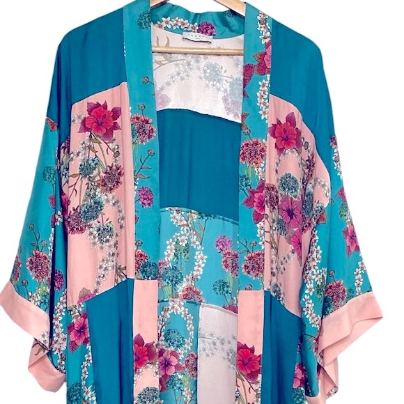 Sandro Ting Printed Floral Botanical Silk and Viscose Kimono Patchwork Jacket - Picture 3 of 9